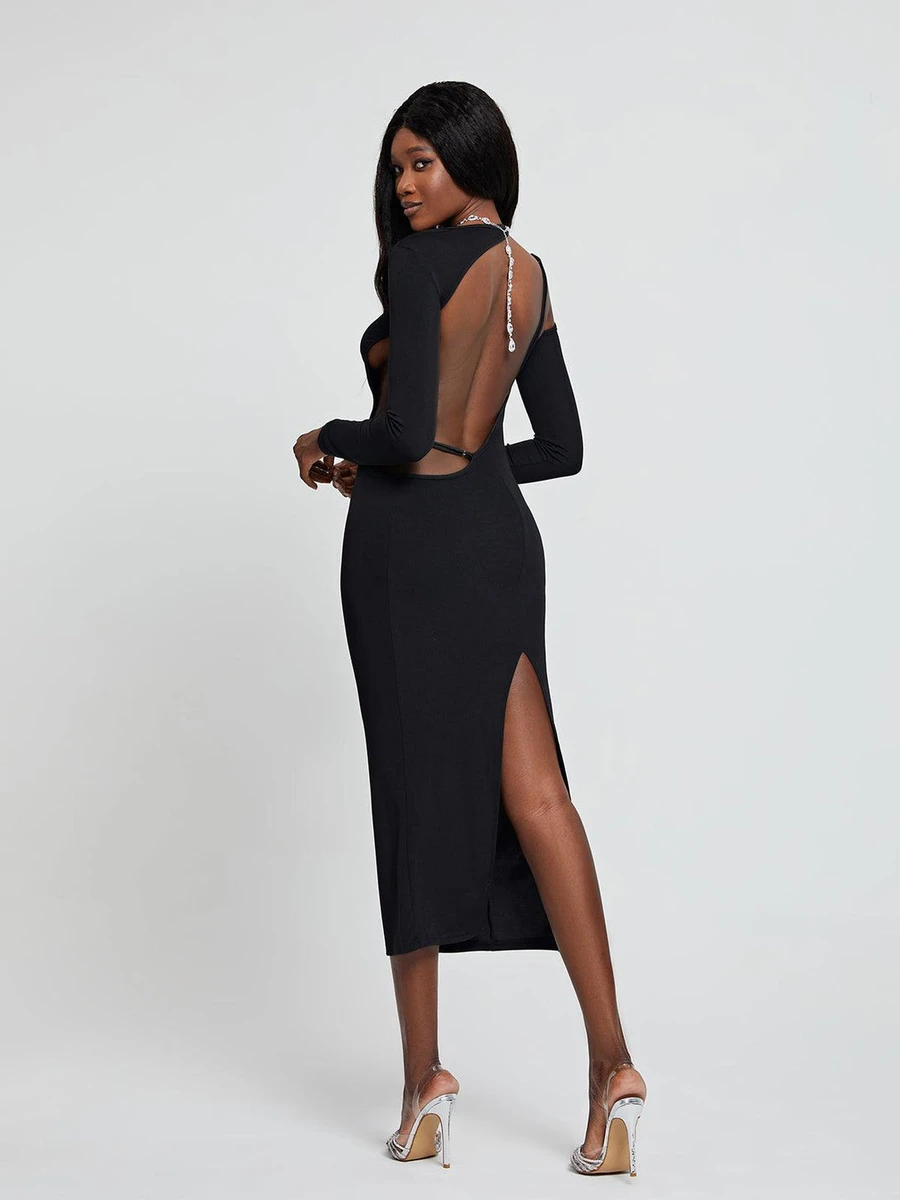 Dove Long Sleeve Backless Midi Dress