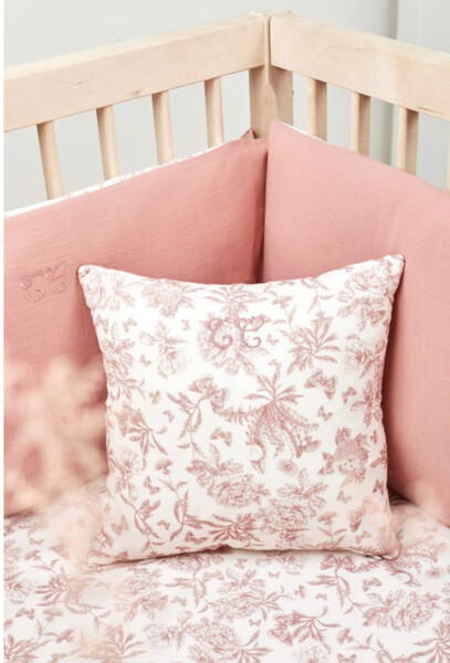 Coussin réversible - Toile de Jouy rose