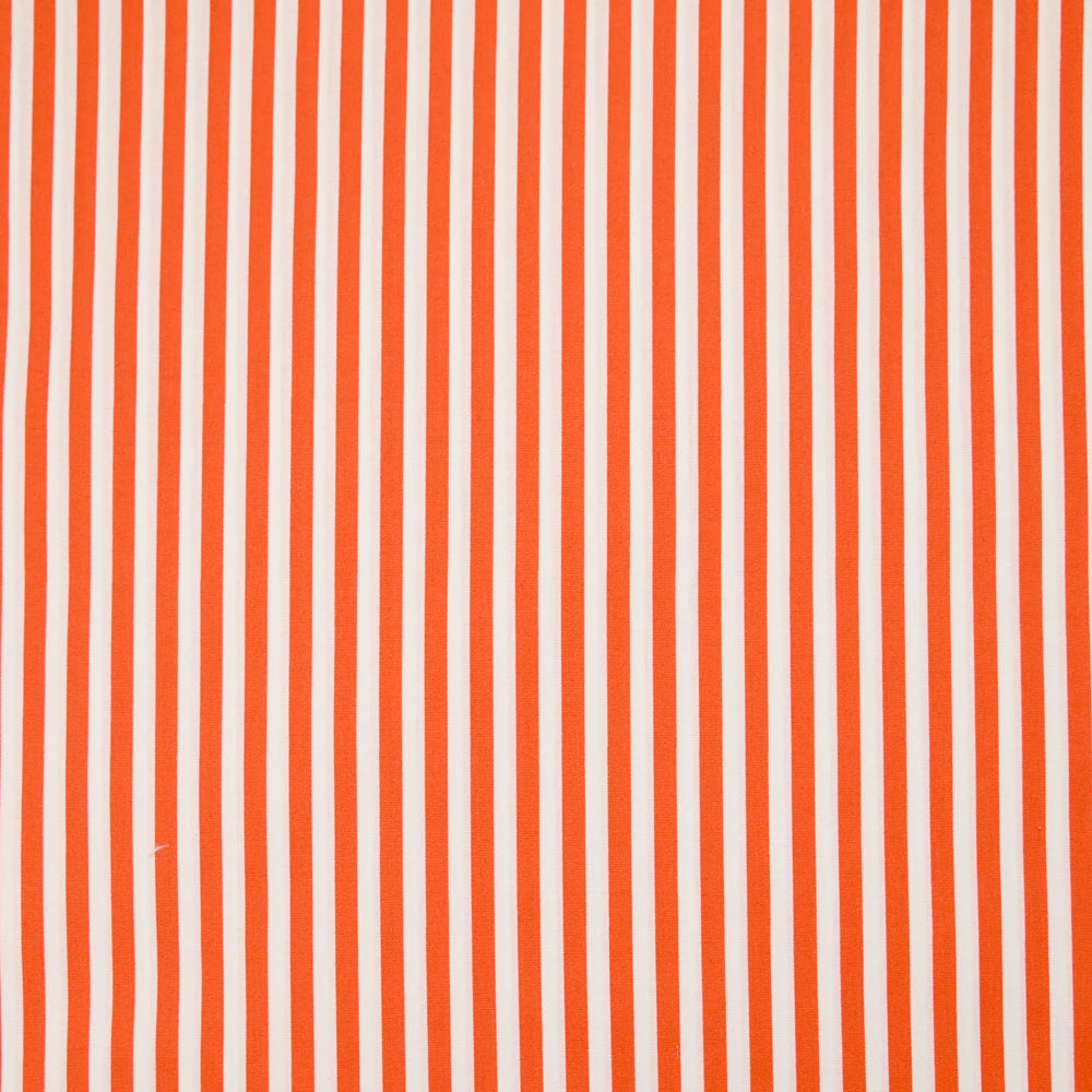 Coton imprimé rayure 5 mm orange et blanc