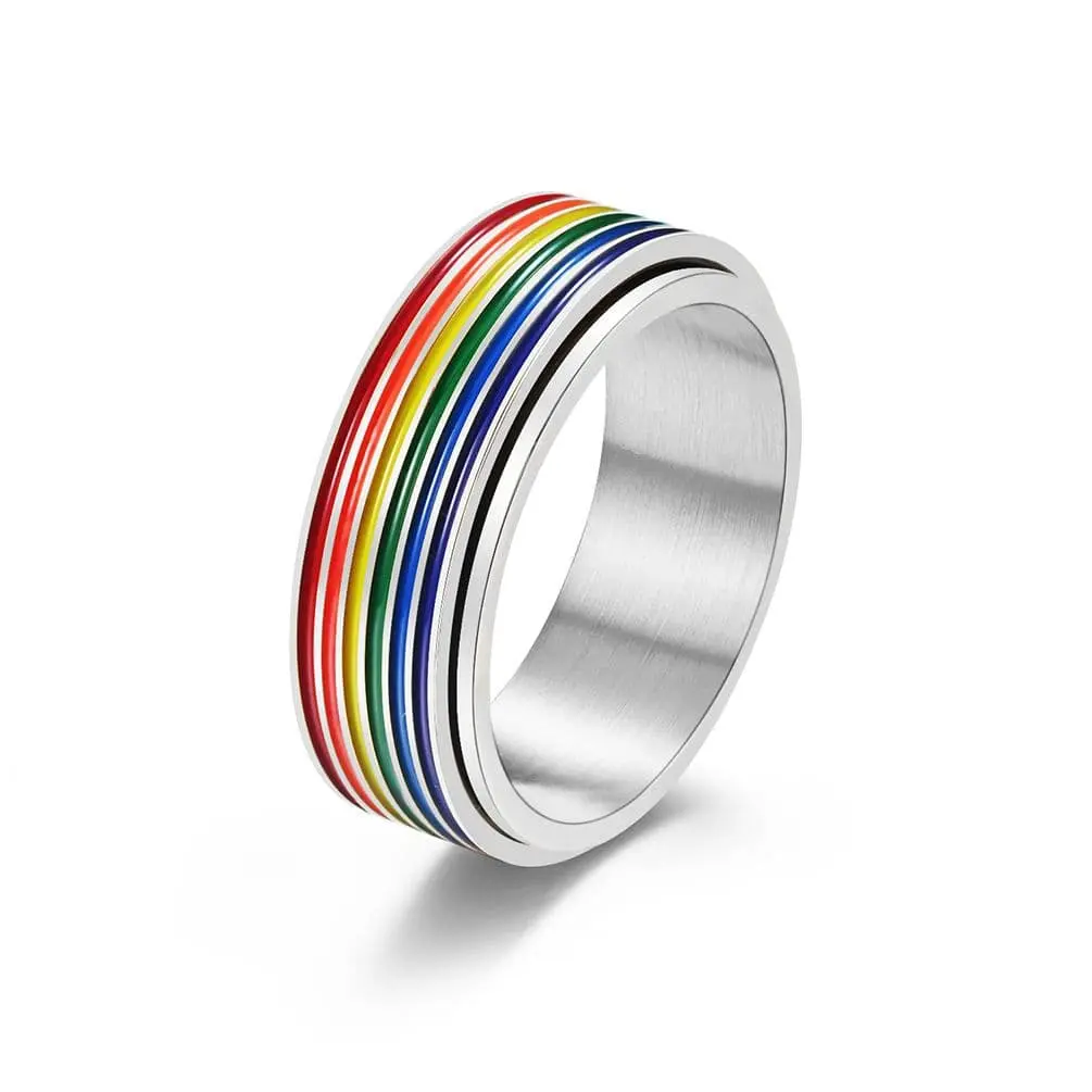 Bague anti-stress anneau tournant Arc-En-Ciel