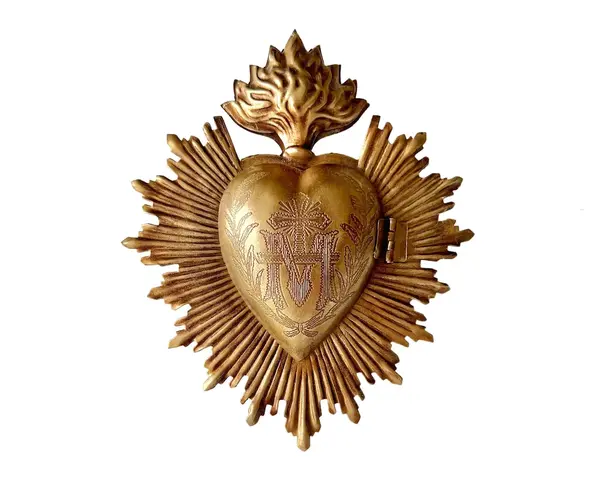 Sacred Heart, Milagro Heart, Antique Gold Heart Box, Catholic Heart, Prayer Box