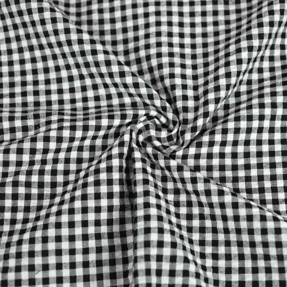 Tissu seersucker à motif tissé vichy Noir & Blanc | Tissu pour couture de chemise, robes