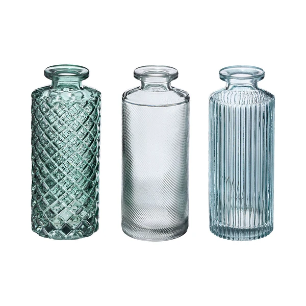 Lot de 3 soliflores verre bleu vert 5.4x13.2cm
