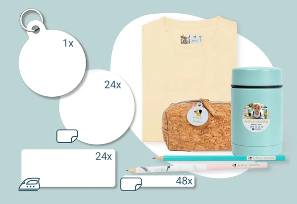 Pack d’étiquettes personnalisables pour l’école (j'ai créé un design personnalisé que j'ai chargé dans le model photo vierge)
