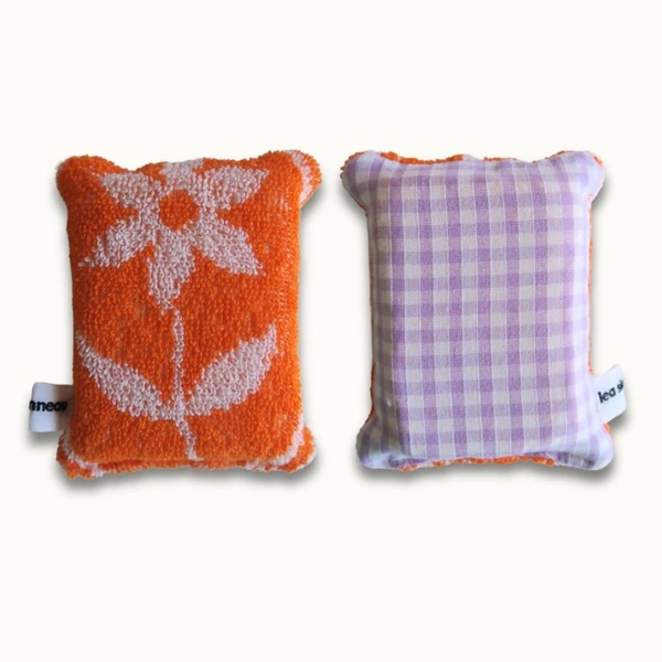Éponge Réutilisable - Vichy Lila - Fleur Orange