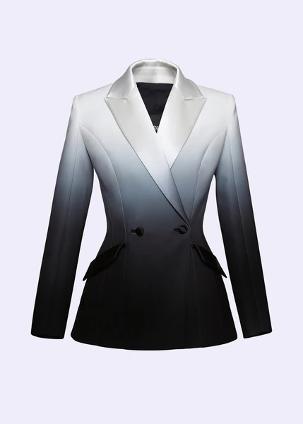 Black & White Ombre "Charon" Double-Breasted Le Smoking Jacket - POEM