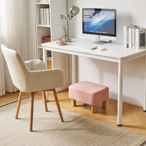 YMYNY Petit Pouf Ottoman, Repose-Pieds, Ottomane Rectangulaire avec Pieds en Bois Stable, Matériau Teddy, Tabouret Bas, Tabouret de Canapé pour Salon, Chambre à Coucher 42 × 29 × 24CM Rose HBD030P