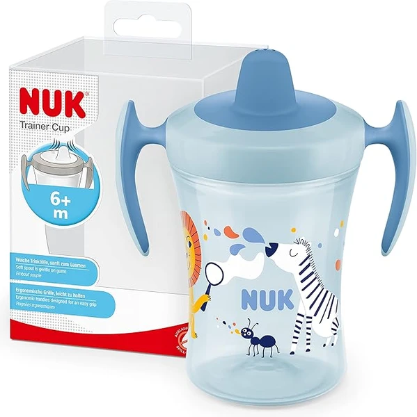 NUK Trainer Cup tasse d'apprentissage - embout souple - antifuite - 6+ mois - sans BPA - 230ml - zèbre (bleu)