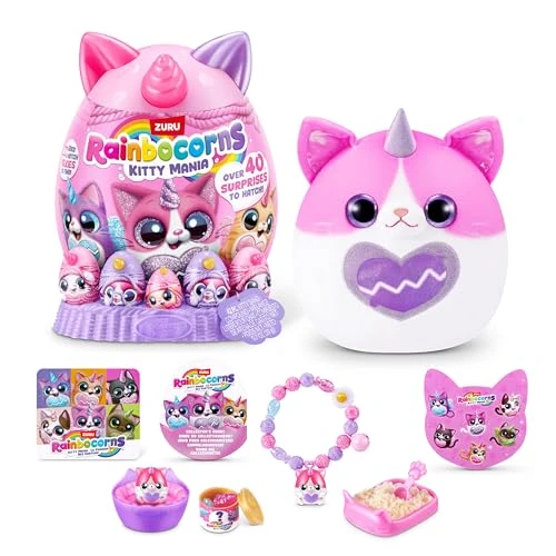 Rainbocorns-EGGZANIA -SERIES 2-PLUSH SOFT MEDIUM(pink-white cat)