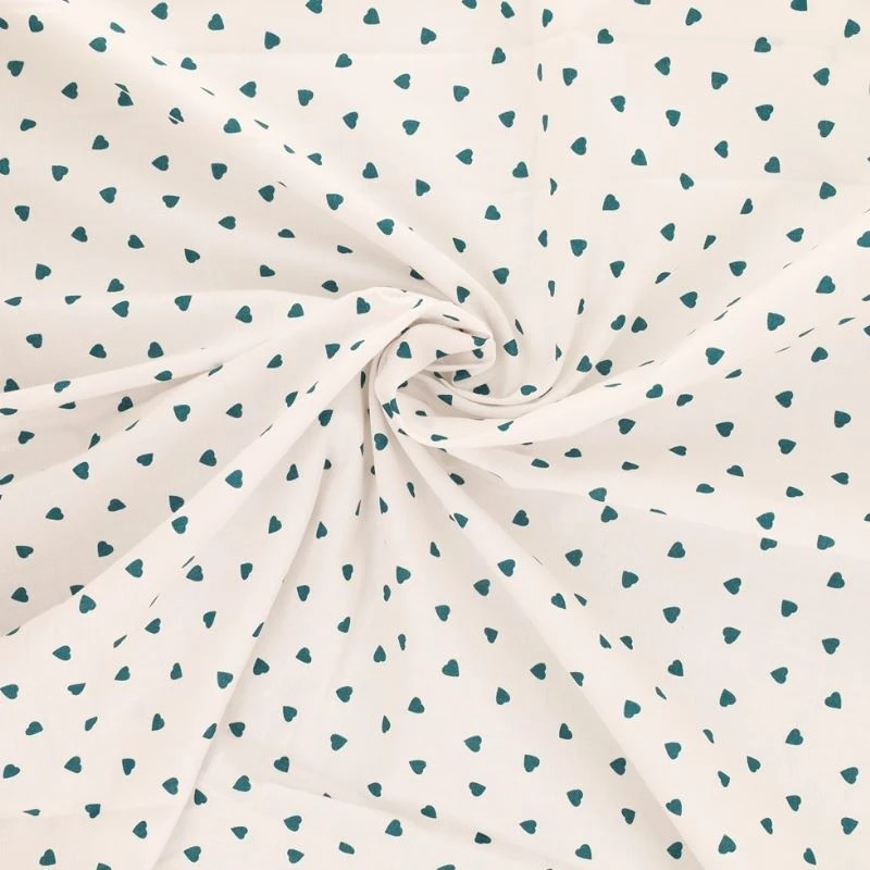 Tissu Coeur Coton 57fils Canard - Tissus des Ursules