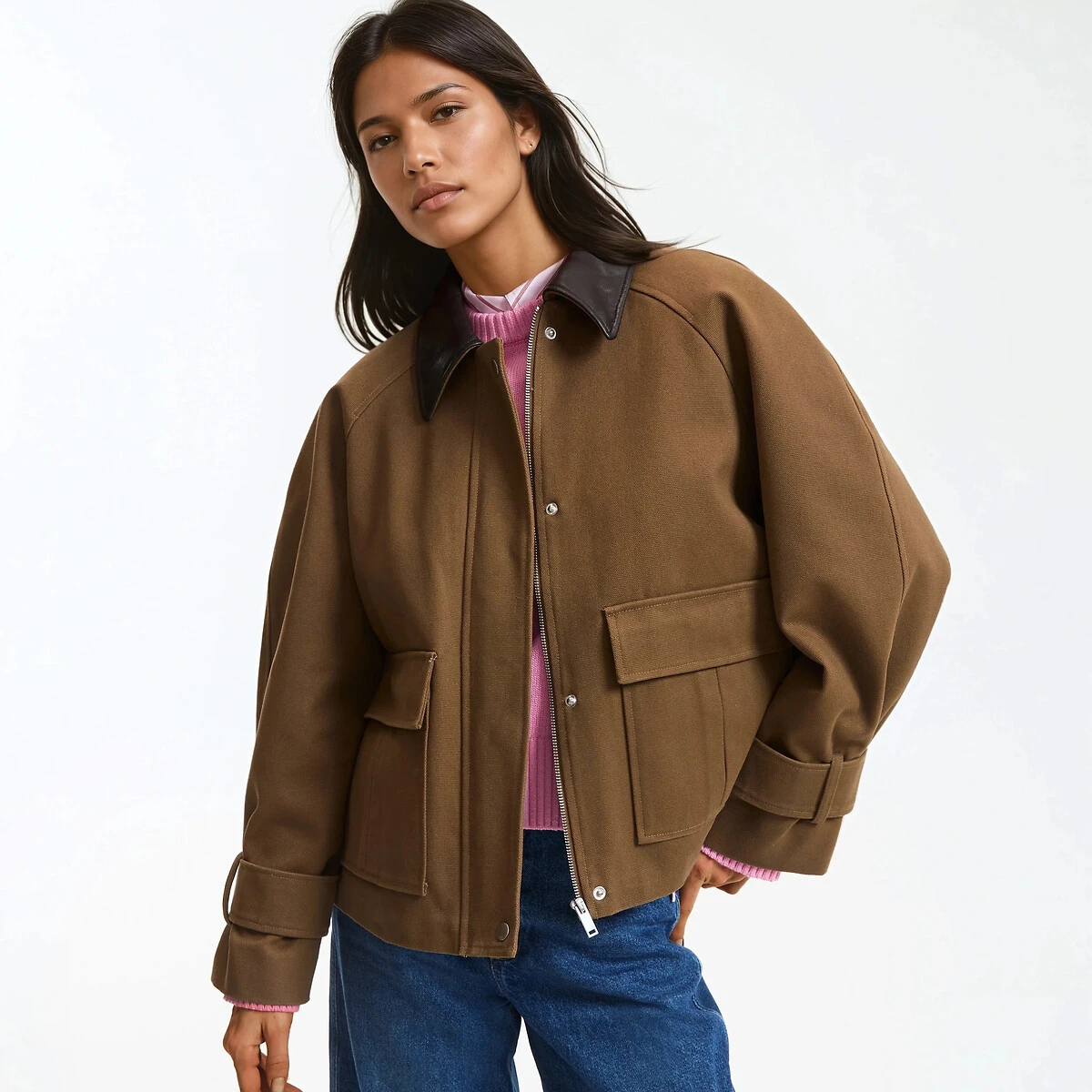 Veste en coton avec col contrasté