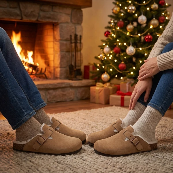 Chaussons Fourrés en daim (taille 40 beige)