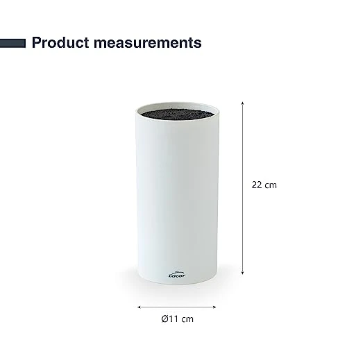 Lacor - 39037 - Taco Couteau Blanc, Bloc Universel pour Couteaux, Multidirectionnel, Couleur Blanc Mat, Ø11cm, Hauteur 22cm, Lavable au Lave-Vaisselle.