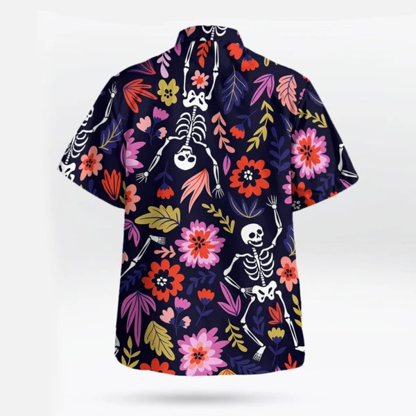Floral Skeleton Skull Hawaiian Shirt – Mens Halloween Holiday Button-Up | Tropi Hawaiian Shirts Store