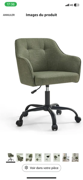 SONGMICS Chaise de Bureau, Fauteuil Ergonomique, Siège Pivotant, Réglable en Hauteur, Capacité 110 kg, Cadre en Acier, Tissu en Coton-Lin Respirant, pour Bureau, Chambre, Vert OBG019C01