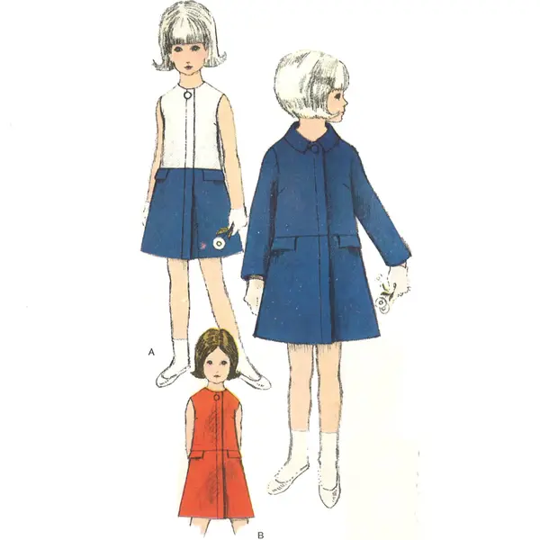 Modèle des années 1960, manteau et robe pour enfant - Poitrine 26" (66,1 cm)