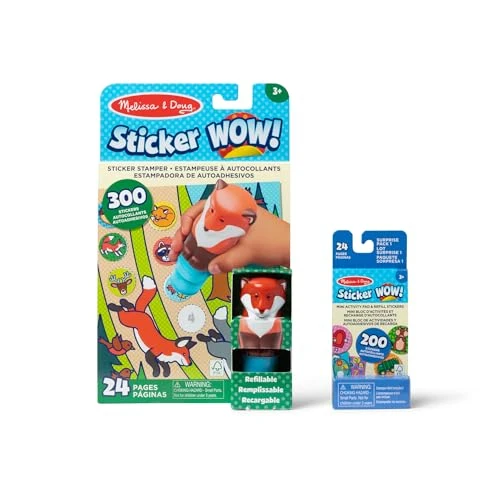 Melissa &amp; Doug, Pack renard Sticker WOW!™ : bloc d'activités de 24 pages, estampeuse à autocollants, 500 autocollants, loisirs créatifs, jouet à manipuler, figurine à collectionner