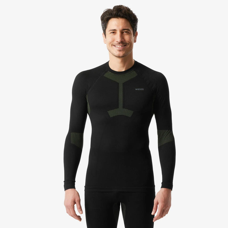 Sous-vêtement de ski chaud homme, BL500 soft seamless haut noir et bleu