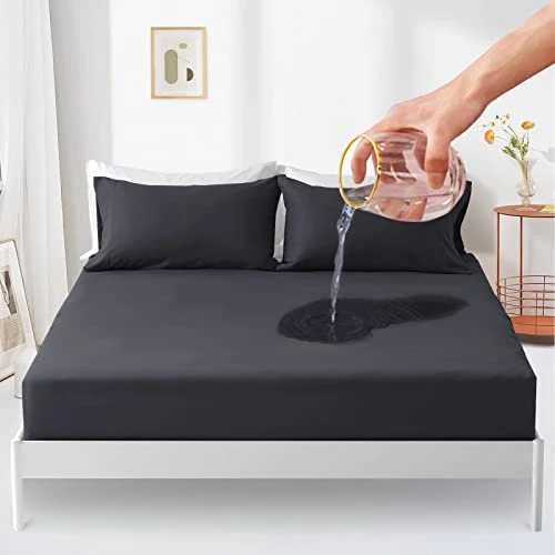 Protège Matelas imperméable 140x200cm, Premium Respirant Housse Matelas, Protège Matelas Bruit Housses, Imperméable Drap Housse- Gris Anthracite