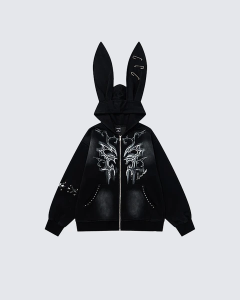 Sweat à capuche gothique à oreilles de lapin