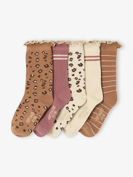 Lot de 5 paires de chaussettes « léopard » fille assorties - Vertbaudet