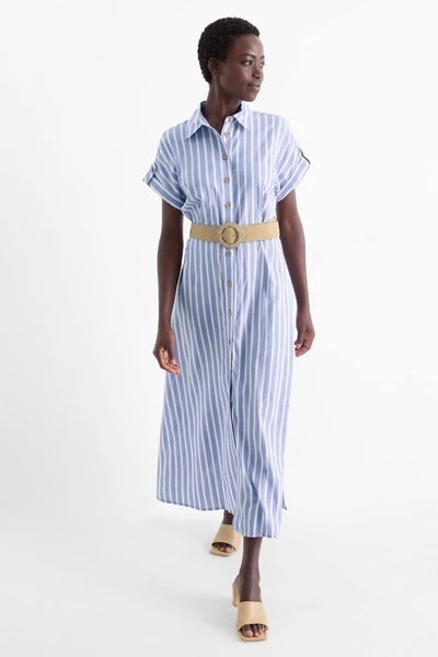 Robe-chemisier à ceinture - à rayures