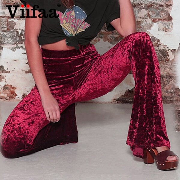 Viifaa – pantalon évasé en velours pour femme, taille haute, jambes larges, extensible, Slim, Streetwear, vêtements d'automne et d'hiver, 2019