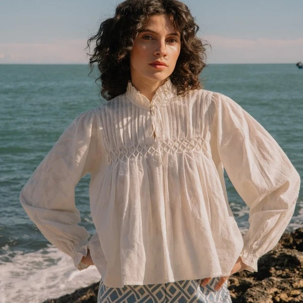 Blouse Jeanne Jacquard - Blanc
