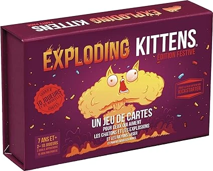 Asmodee - Exploding Kittens Édition Festive - Jeu de Cartes Drôle pour Adultes & Enfants dès 7 ans - Jeu d'Ambiance Roulette Russe - App Incluse - De 2 à 10 Joueurs - 15 min - Version Française