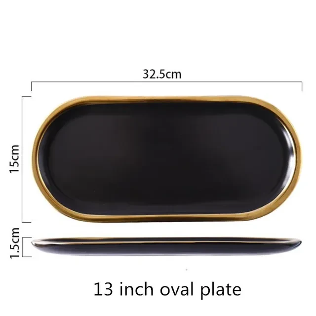 Plateau de rangement en céramique, Style nordique, bord noir or, plateau de bijoux, plateau de collation, plateau de gâteau, ensemble d'assiettes 1 pièce - AliExpress 15