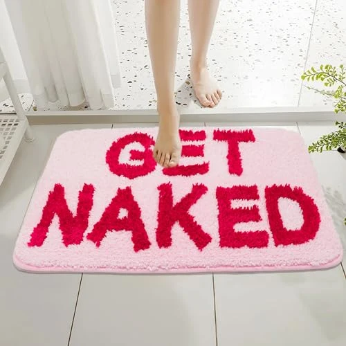 Firecos Get Naked Tapis de Bain Antidérapant Paillasson de Sol Absorbant en Microfibre, Tapis Douche de Porte pour Décoration Cuisine Salle de Bain (Rose Foncé, 40x60cm)