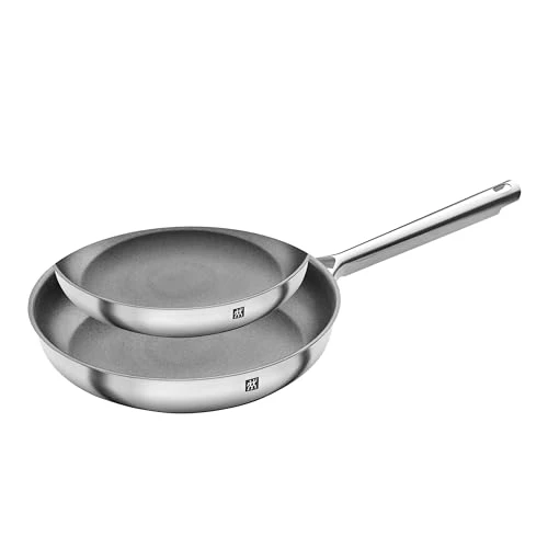 ZWILLING TrueFlow Lot de 2 poêles à frire (24 cm + 28 cm), revêtement anti-adhésif, compatible avec l'induction, acier inoxydable, argenté/noir