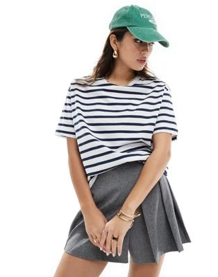 Pull&Bear - T-shirt basique oversize à rayures - Noir/blanc
