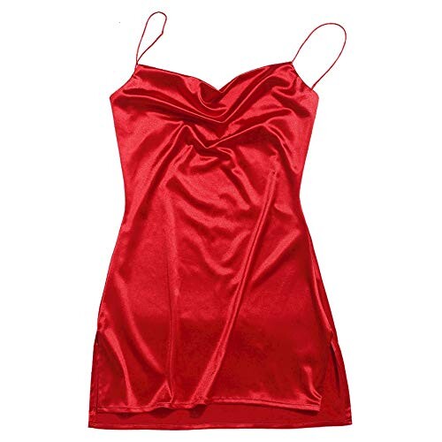 ZAFUL Mini Robe Sexy Robe Femme Camisole Bretelles Spaghetti en Satin pour Soirée Cocktail