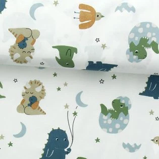 Tissu popeline de coton - Dinosaures et étoiles | Rascol