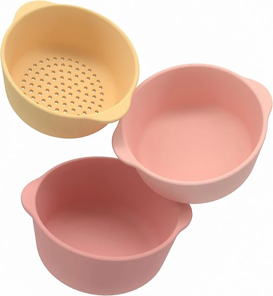Inspire My Play - Corail 3 Bols gigognes en Silicone et Tamis - Accessoires idéaux pour Le Plateau de Jeux sensoriels PlayTRAY - Accessoires pour Le Plateau Tuff - Jouets d’éveil et d'activités