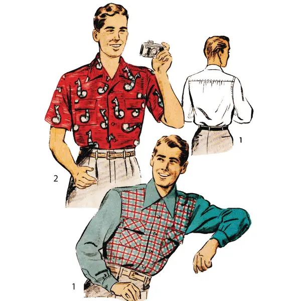 Modèle de couture des années 1950, chemise Rockabilly pour hommes - Poitrine : 42 » – 44 » (106 cm-111 cm)