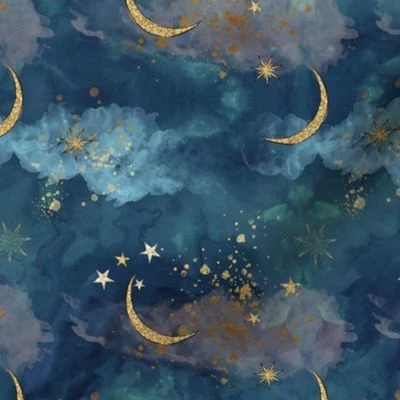 Starlight Magical Sky Moon & Stars Fabric | Spoonflower