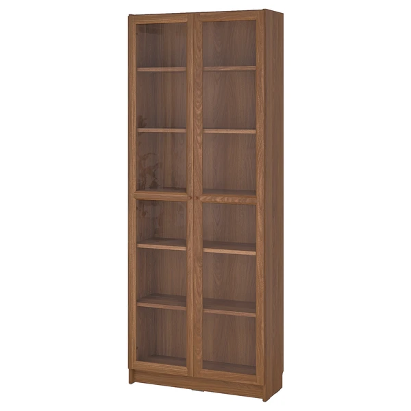 BILLY / OXBERG Bibliothèque+portes vitrées - brun motif noyer 80x30x202 cm