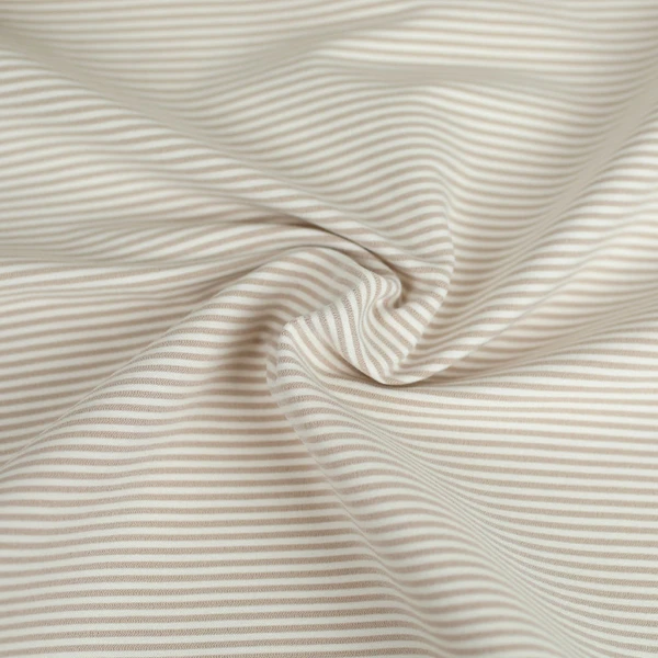 Tissu bengaline de viscose stretch à motif rayure Beige et Blanc | Pour couture d'habits stretch de poids moyen