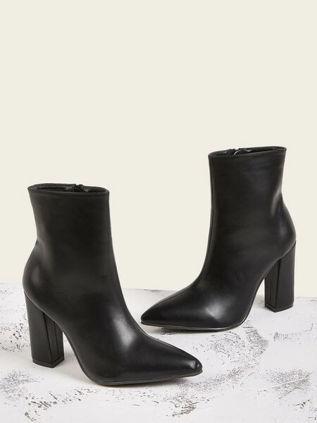 Side Zip Point Toe Chunky Boots