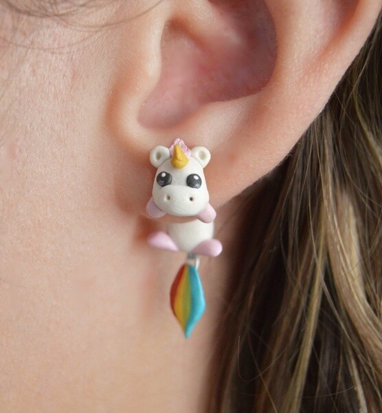 1Pair Polymer Clay Cute Unicorn Earrings/Dinosaur Earrings For Women Fashion Jewelry Handmade 3d Pegasus Horse Stud Earring Girls Kids Gift