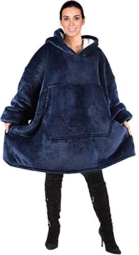 ZYEZI Sweat À Capuche, Couverture De Sweatshirt Doux À Capuche Poche Frontale en Peluche Polaire Couvertures Chaudes pour Les Femmes Hommes Bleu Foncé
