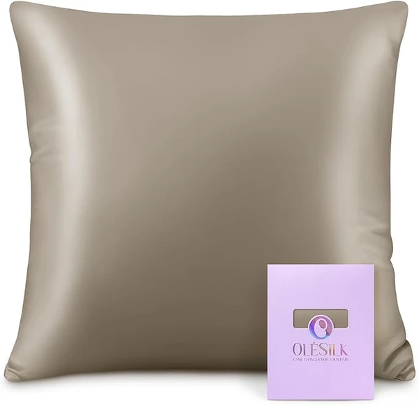 OLESILK Taie d'oreiller en Soie Naturelle Taupe, 65x65cm