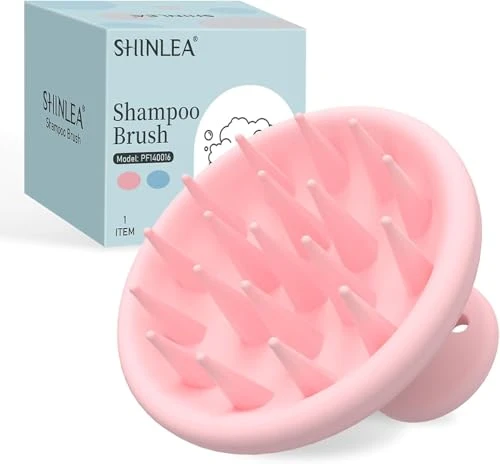 SHINLEA Brosse Massage Cuir Chevelu, 100% Brosse de shampooing en silicone souple, [Humide &amp; Sec]Scalp Massager tete pour Nettoyage, Exfoliation, Stimuler la Croissance des Cheveux Rose