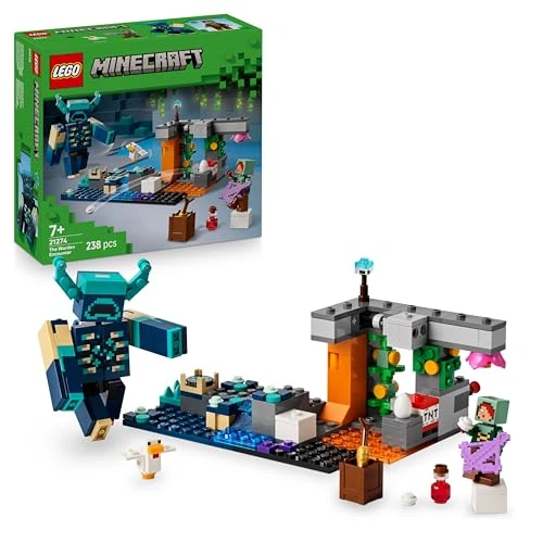LEGO Minecraft La Rencontre avec Le Warden - Jouet Interactif avec Minifigurine, Figurine de Mob &amp; Fonction TNT Chute de Rocher - Cadeau Collector pour Gamer, Garçon ou Fille dès 7 Ans 21274