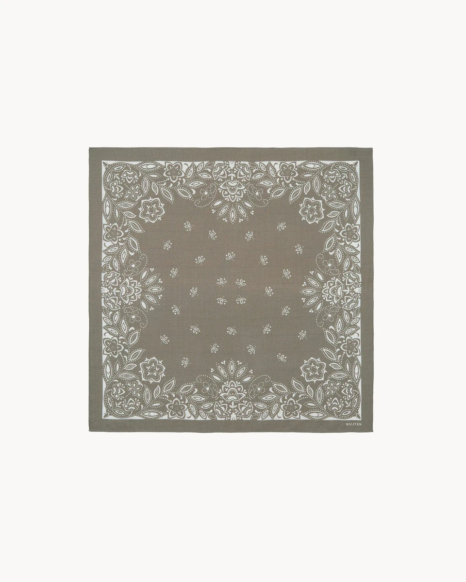 Petit Bandana Soie-Cachemire Kaki Chine | Kujten Cachemire