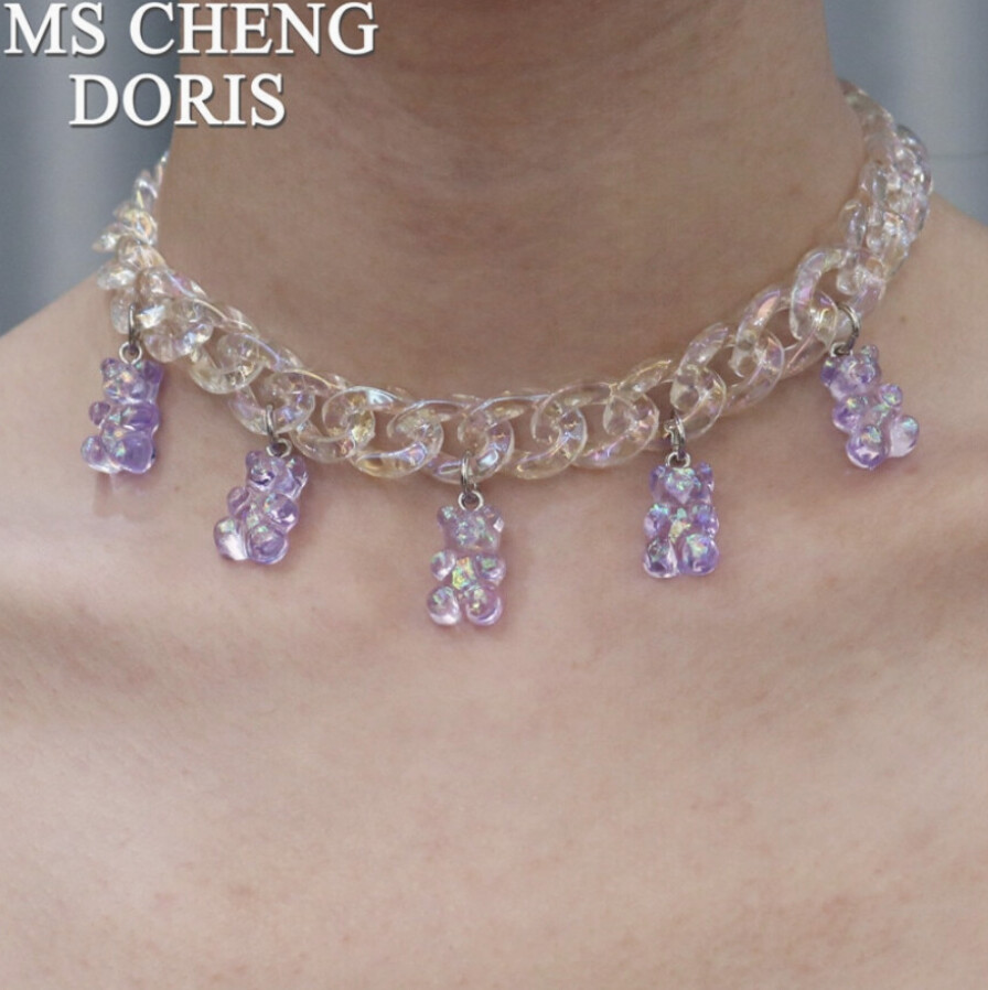Collier chaîne transparent avec bonbons