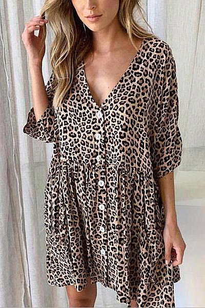V-Neck Pocket Print Dress