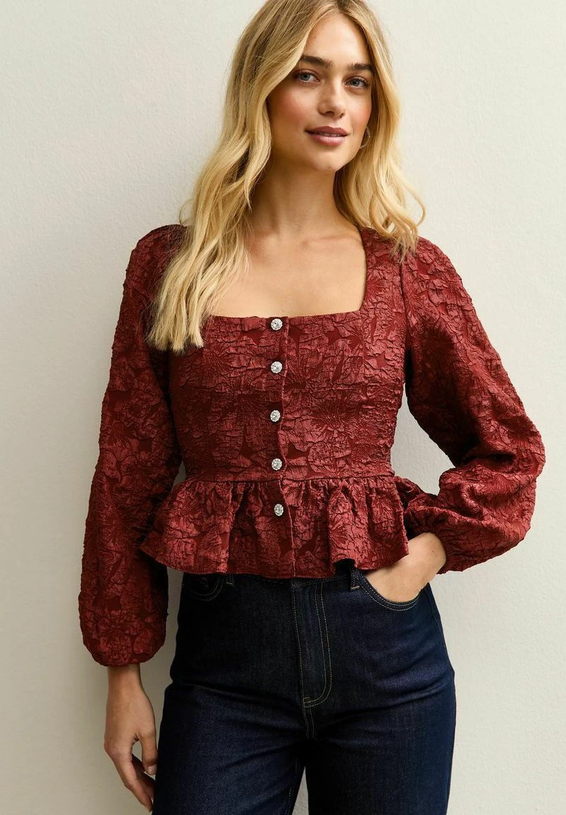 New Look JULIE SQUARE NECK BUTTON - Blouse - burgundy/rouge - ZALANDO.FR